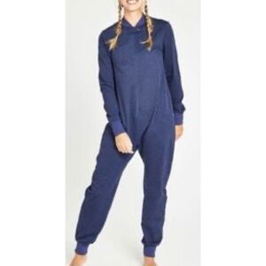 NWOT Oiselle Lux  Dark Blue Onesie Yeti Snuggle Jumpsuit One Piece Romper Womens